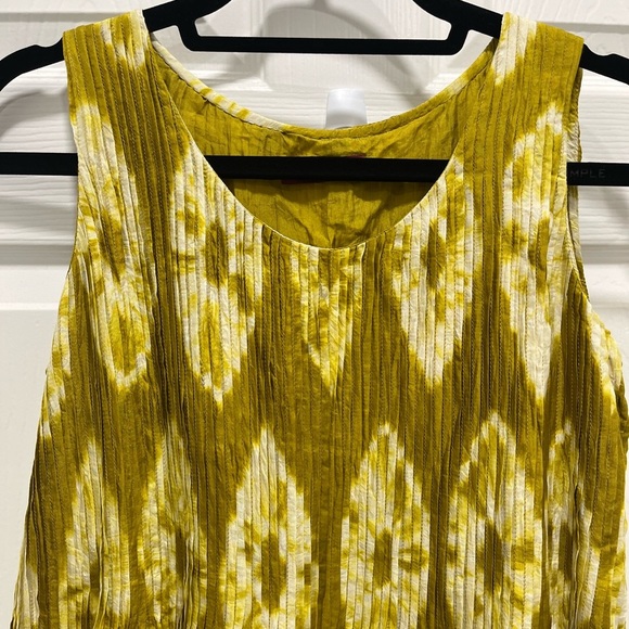 Bianco Levrin | 100% Silk Green Ikat Sleeveless Pintucked Blouse Small Artsy - Picture 5 of 11